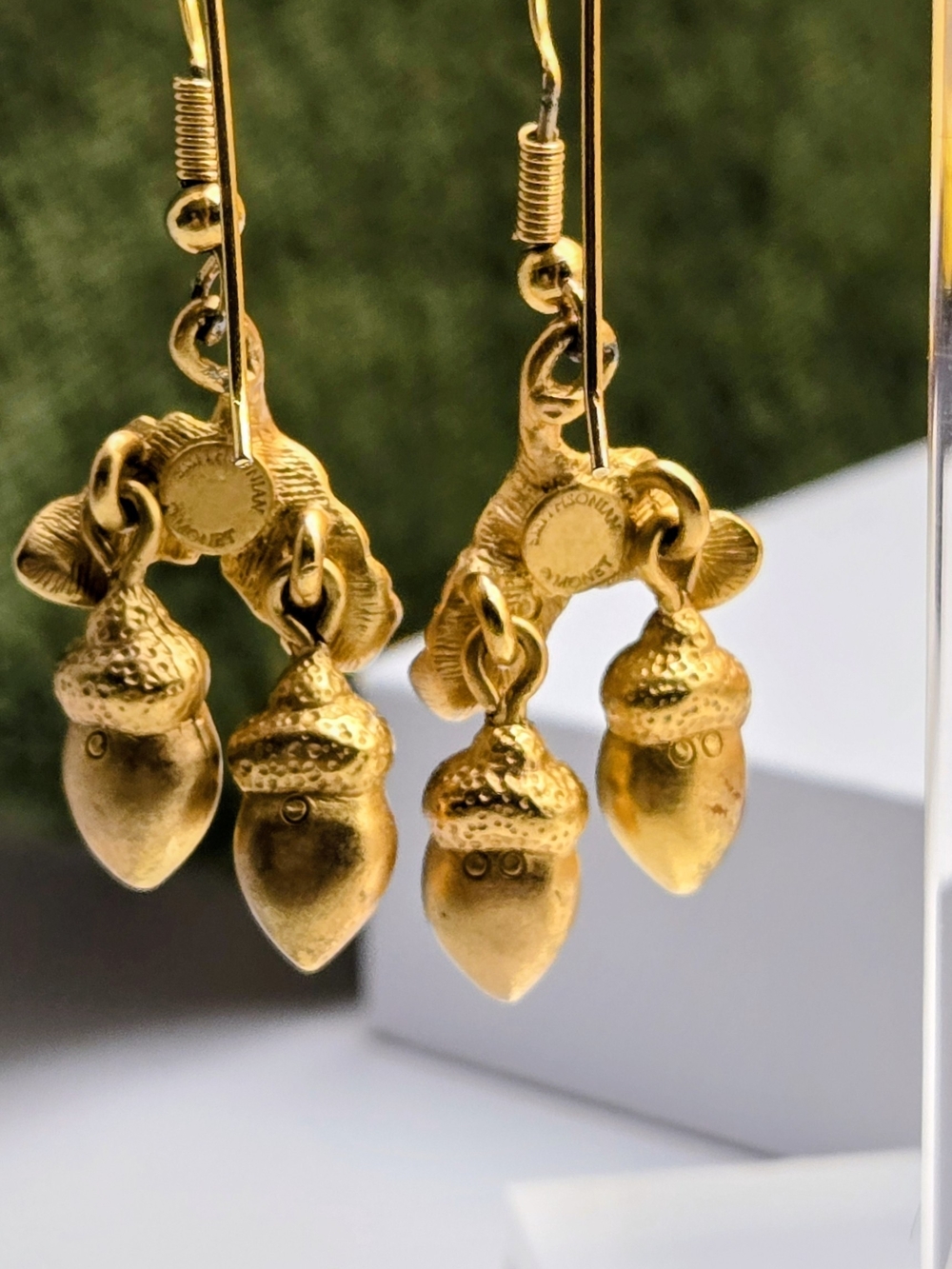 Monet Gold Acorn and Leaf Drop Earrings - Vintage Monet Earrings - Picture 5 of 16